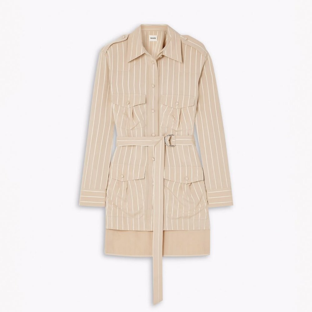 KHAITE Lia Belted Striped Jacquard Shirt Beige Tan Size XS NEW NWT w flaws